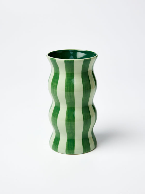 PALMA VASE TONAL GREENS STRIPE
