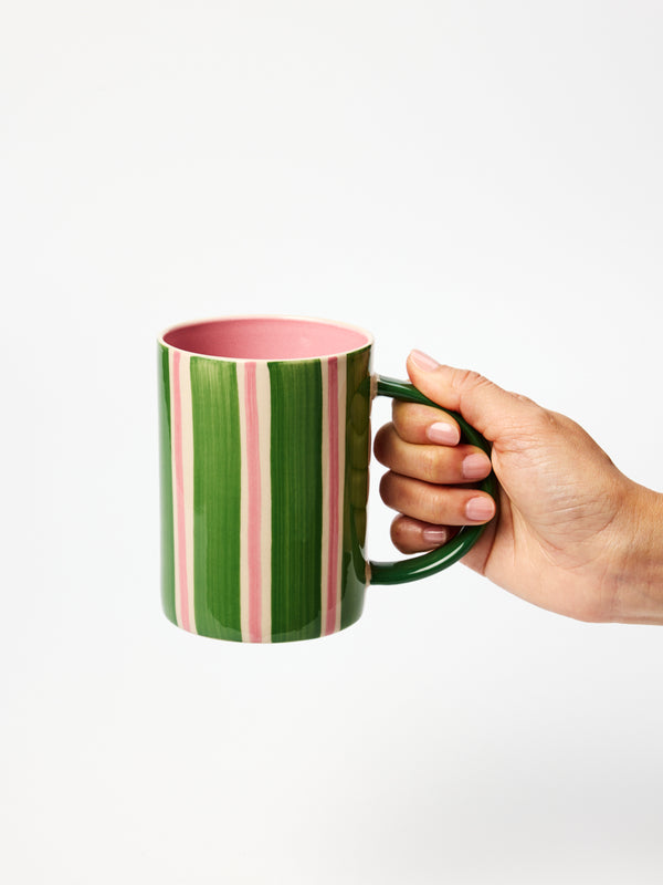 HAPPY MUG GREEN STRIPE