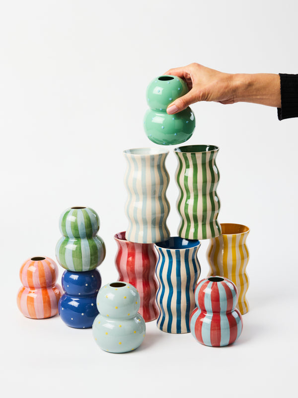 FONDA PALE BLUE YELLOW DOTTY VASE