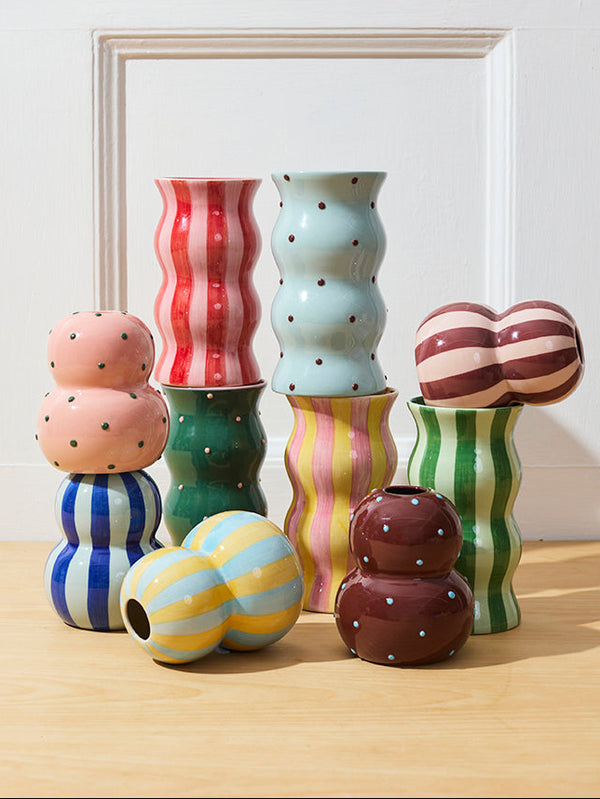 PALMA VASE BLUE BROWN DOTTY