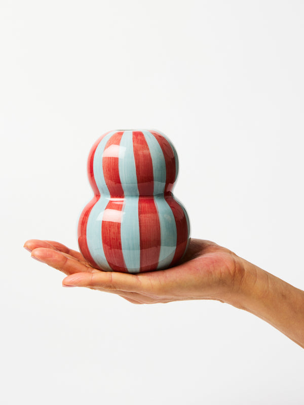 FONDA BURGUNDY PALE BLUE STRIPE VASE