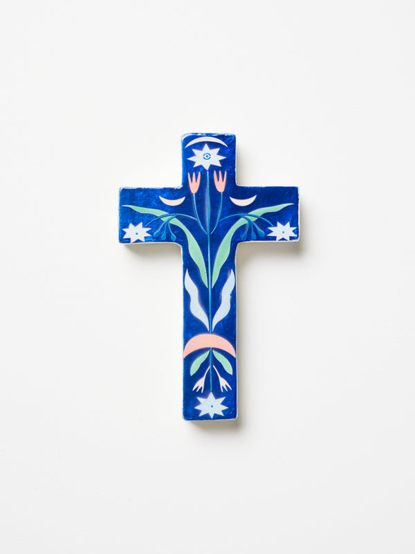 FABLE BLUE FLORAL SMALL CROSS