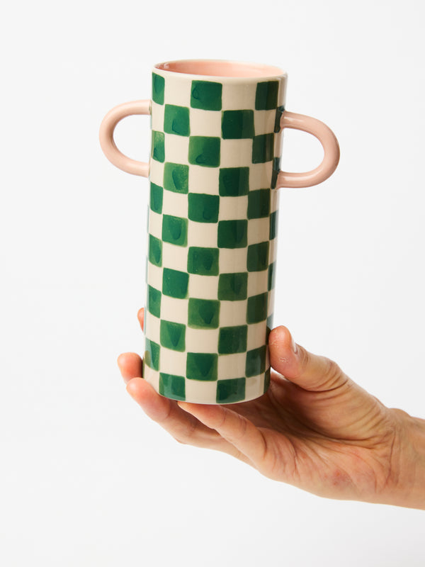 GRIFFE GREEN CHECK BUD VASE