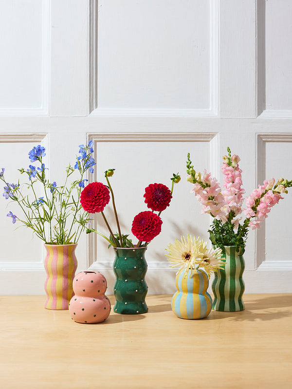 PALMA VASE TONAL GREENS STRIPE