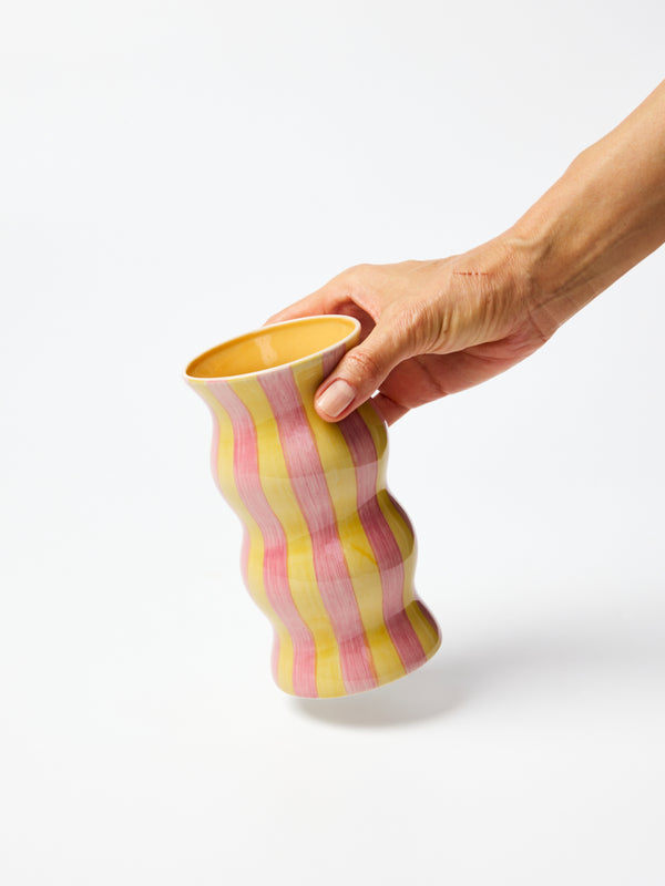 PALMA VASE YELLOW PINK STRIPE