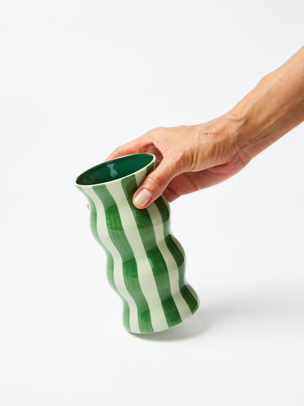 PALMA VASE TONAL GREENS STRIPE
