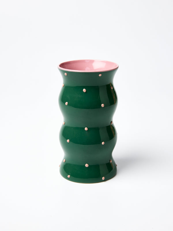 PALMA VASE GREEN PINK DOTTY