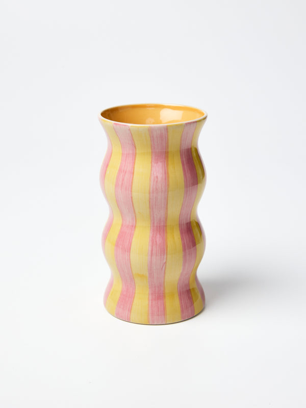 PALMA VASE YELLOW PINK STRIPE
