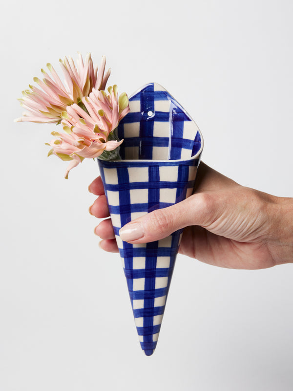 FOLLY WALL VASE BLUE CHECK