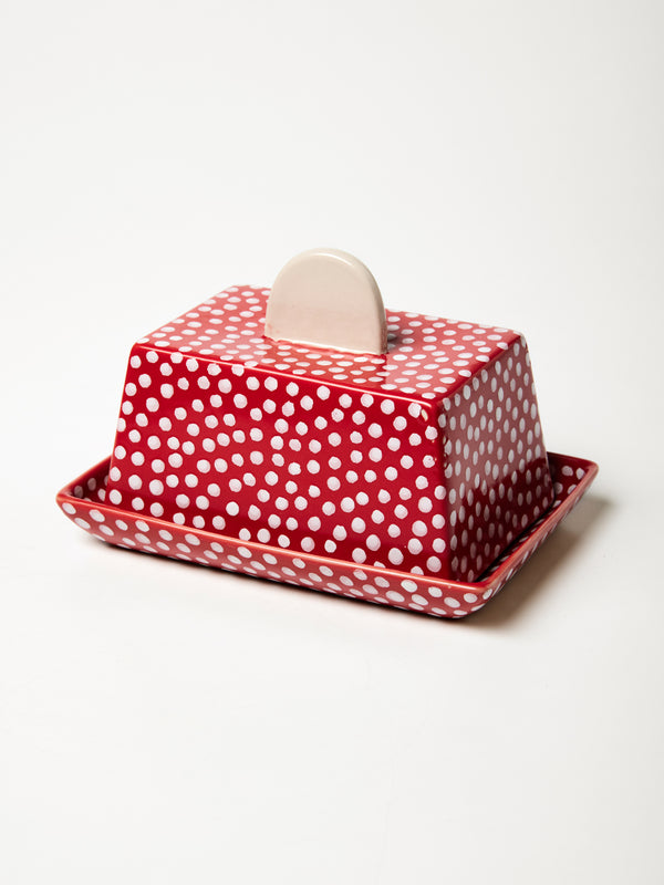 CHINO RED SPOT BUTTER DISH
